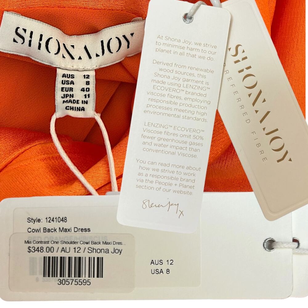 Shona Joy NWT 'Mia' Contrast One Shoulder Maxi Dress, Red, Orange 8 US, 12 AUS - Picture 5 of 11